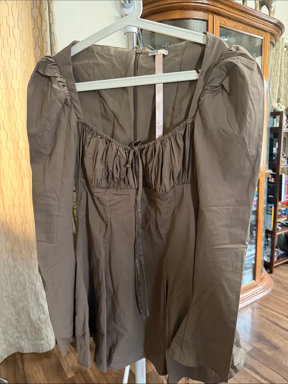 House of CB Brown Long Sleeve Square-Neck Mini Dress